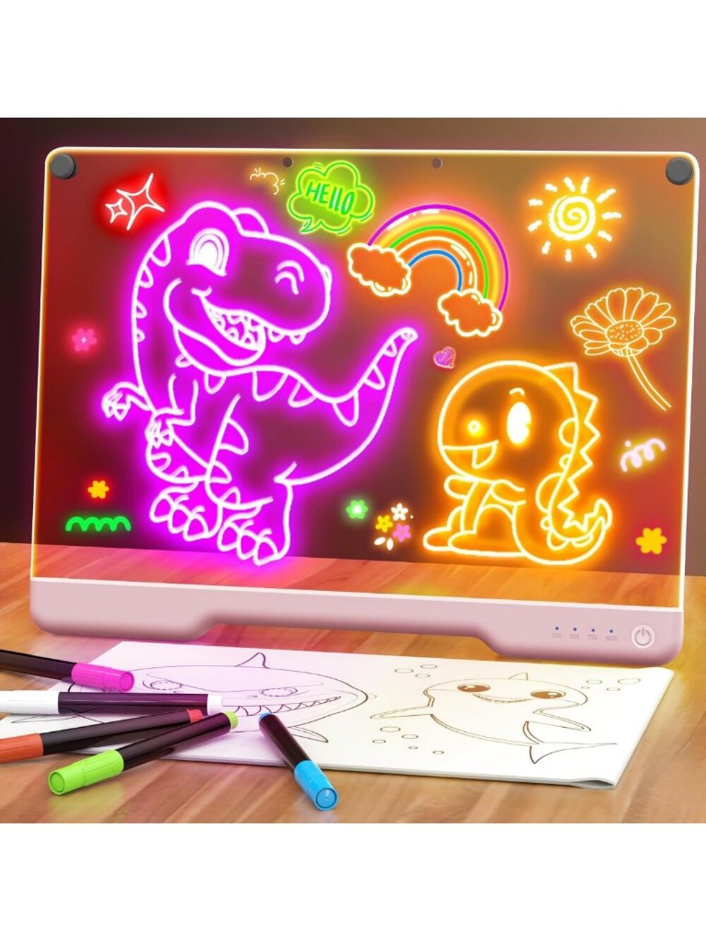 Geokay 16" Rechargeable LED Drawing Board, 9-Color Light Modes, Neon Art Dry
